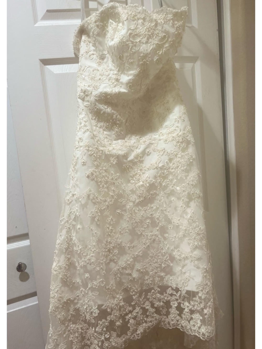 Alfred Angelo Ivory Lace High-Low Bridal Gown Sweetheart Strapless Size 10 - Picture 3 of 8